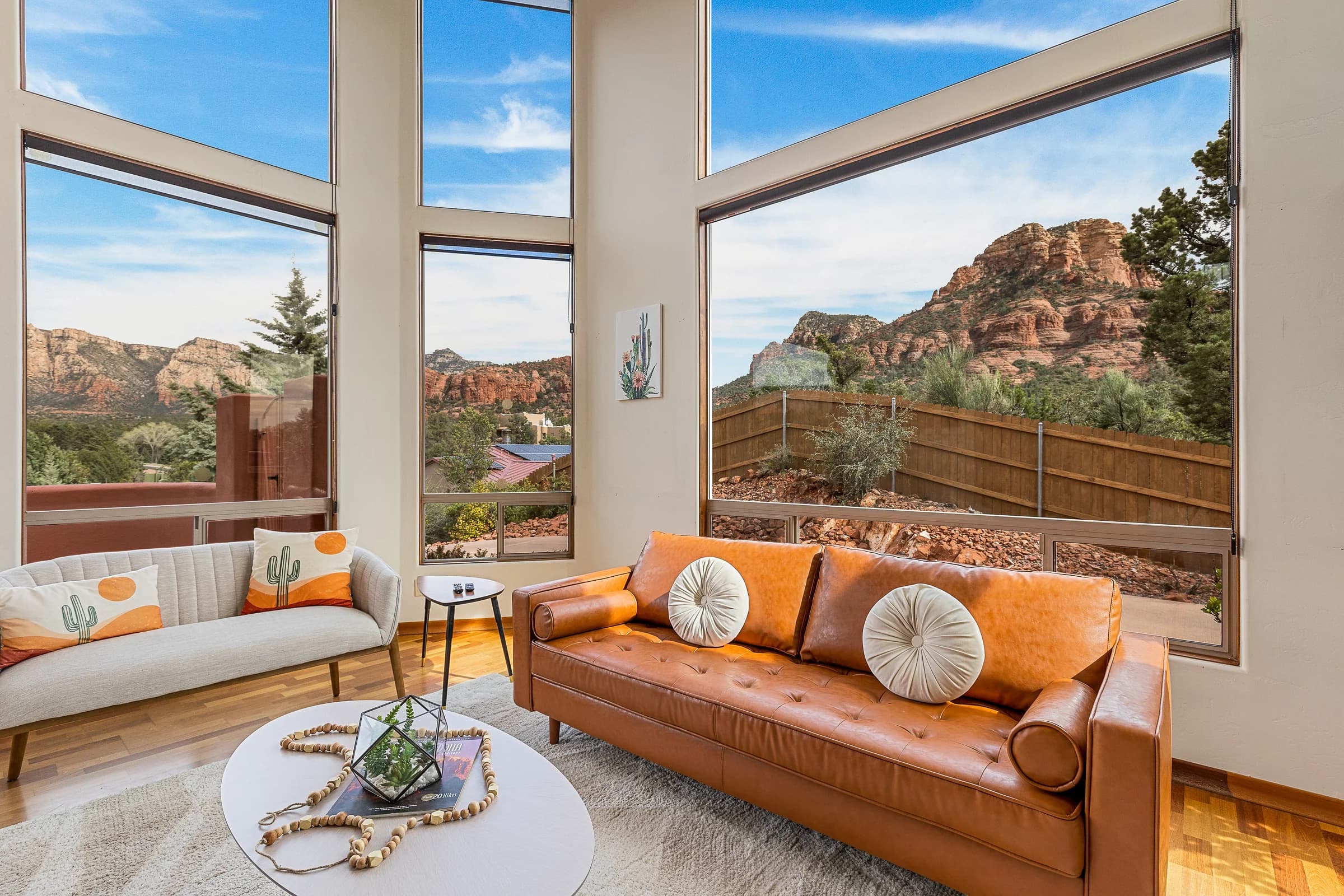Spacious living room with panoramic red rock views